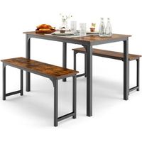 juego de mesa de comedor de 3 piezas mesa de comedor costway 110 x 70 x 75 cm marron