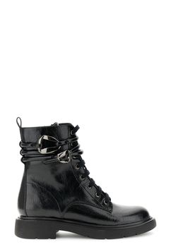 botines con cordones efecto piel arrugada brillante black 41