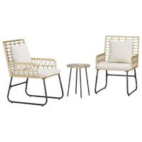 conjunto de comedor de jardin 3 piezas  mueble de jardin marron y crema