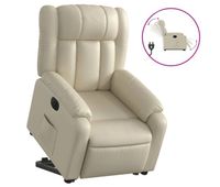 vidaxl sillon reclinable elevable electrico de cuero sintetico crema