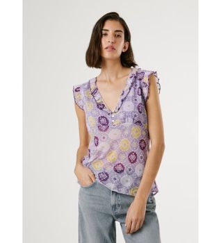Pepe Jeans para mujer. PL305128 Camisa Letty lila (S), Casual, Algodón, Clásico, Sin mangas / Tirantes