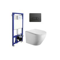 pack wc ok suspendido blanco brillo rimless  cisterna empotrada  pulsador  negro