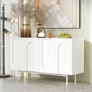 Aparador De 4 Puertas - Mueble Para Salón Y Comedor - Mdf - Blanco (140x42x80cm)