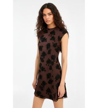 Rotate para mujer. 1155333088 Vestido Beaded Mini marrón (38), Fiesta, Sin mangas / Tirantes, Poliéster Reciclado, Sostenible