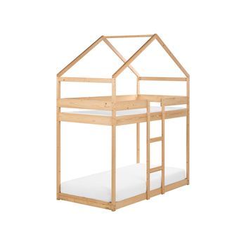 Litera Infantil Con Dosel En Forma De Casa Dormitorio Somier De Madera De Pino Marrón Claro 90 X 200 Cm Labatut