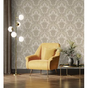 Papel Pintado Vinílico De Damasco Hindú Efecto Textura De Tela Tejida En Relieve - Alexander Damask 676431 De Gaulan - Rollo De 10 M X 1,06 M