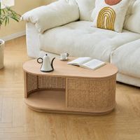 mesa de centro en madera y ratan