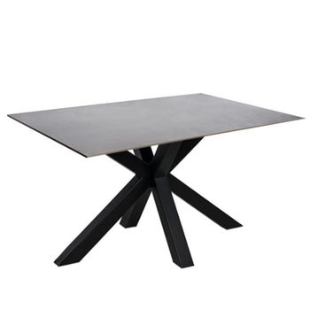 Mesa comedor porcelánica 140 cm patas negras tapa gris