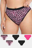 yours juego 5 bragas estilo pierna alta rosas y negras de leopardo