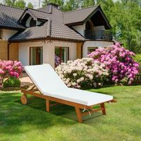 tumbona plegable de madera exterior silla reclinable regulable en 6 posiciones con ruedas y cojin para piscina patio