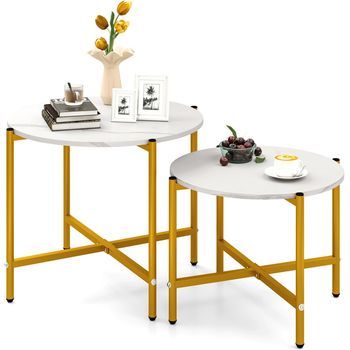 Mesa De Centro Costway Redonda (juego De 2 - Metal - Balcón)