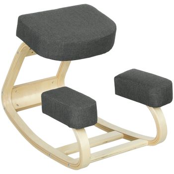 Vinsetto Silla Ergonómica con Inginocchiatoio en Madera de Abedul y Cojín, 51x69x58 cm, Gris