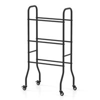 costway estanteria para balones de baloncesto de 3 niveles soporte de almacenaje de balones para garaje con 4 ruedas universales marco negro
