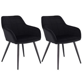 Set 2 Sillas De Comedor Con Reposabrazos Silla De Cocina Silla De Salón En Terciopelo Patas De Metal - Negro - Woltu