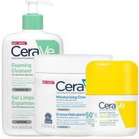 cerave gel limpiador espumoso 473 ml  crema hidratante 454 gr  fluido invisible oil control spf50 50 ml