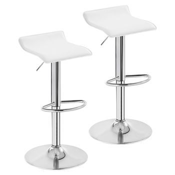 Juego De 2 Taburetes De Bar De Polipiel Y Acero Cromado - Taburetes Ajustables Y Giratorios - Blanco