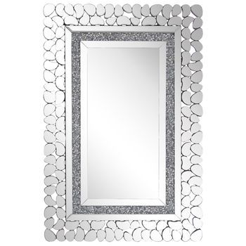 Espejo Colgante De Pared Rectangular Plateado 60 X 90 Cm Estilo Moderno Glamour Pabu