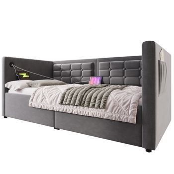 Sofá Cama Tapizado 90x200 Cm - Con Almacenaje Hidráulico - Estación De Carga Usb Y Tipo C - Gris