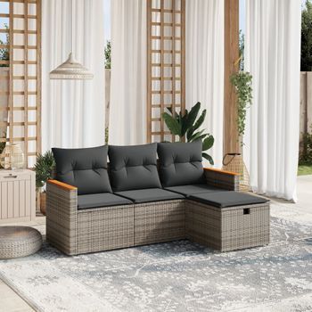 Conjunto De Sofás De Jardín 4 Uds | Mueble Jardin Mesa Y Sillas Y Cojines Ratán Sintético Gris Cfw251705