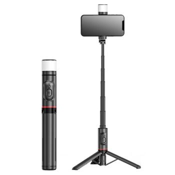 Trípode portátil de palo de selfie telescópico inalámbrico bluetooth para teléfono Q12S con luz de relleno, cardán de te