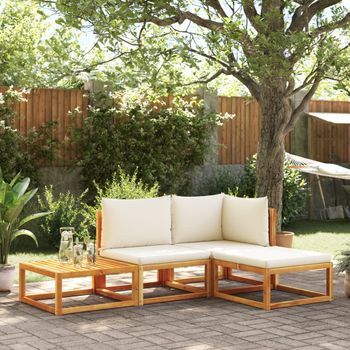 Set Sofás De Jardín Con Cojines 4 Uds | Conjunto Mueble Jardin Mesa Y Sillas Madera Maciza De Acacia Cfw35103