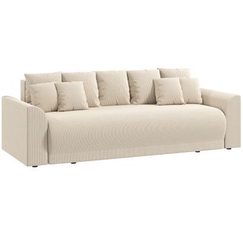 HOMCOM Sofá cama 190x150cm sofá de 3 plazas con función cama, cojines, almacenamiento, acabado de pana para salón, beige
