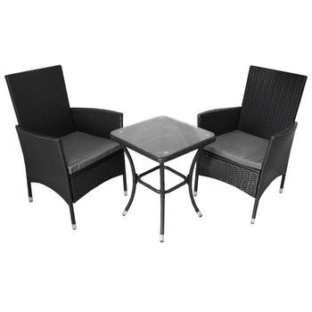 Bistro Set Ratán 3 Piezas Silla De Jardín Al Aire Libre Mesa Patio Comedor Balcón Negro