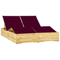 tumbona de jardin  silla  sillon exterior doble y cojines madera pino impregnada rojo tinto cfw815602