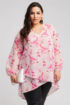Yours London Blusa Rosa Floral Con Bajo Cruzado, Mujer Curvy Y Tallas Grandes, Yours London