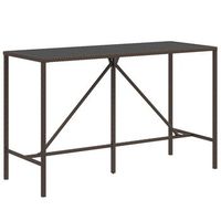 mesa alta bar  mesa de bistro superficie vidrio ratan pe marron 180x70x110 cm
