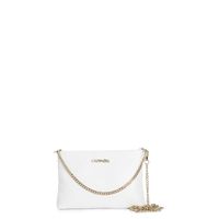 bolso de mano de piel martillada con bandolera de doble cadena white