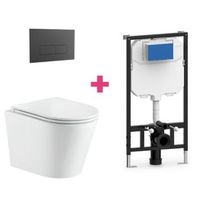 pack inodoro suspendido ceramica turin con cisterna y pulsador negro rectangular