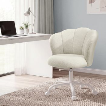 Silla de oficina giratoria de tela de peluche de color blanco