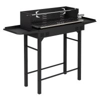 costway barbacoa de carbon de acero con parrilla regulable y bandejas laterales para jardin y terraza 120 x 325 x 90 cm negro