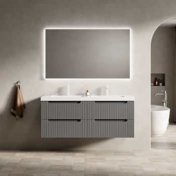 Mueble De Baño Suspendido - Mueble Para Aseo - Madera Contrachapada - Gris (120x46x53cm)