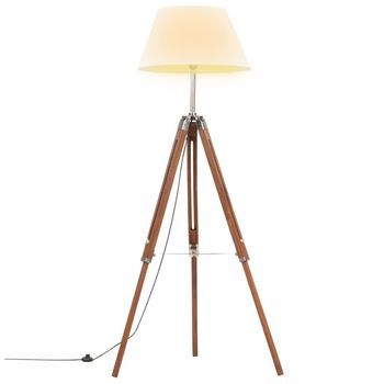 Lámpara De Trípode Madera Maciza De Teca Marrón Y Blanco 141 Cm Vidaxl