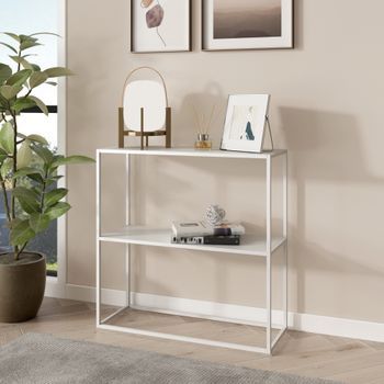 Mesa Consola Strömstad 2 Estantes Acero 80x80x26cm - Blanco Mate [en.casa]