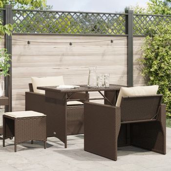 Conjunto De Sofás De Jardín 4 Uds | Mueble Jardin Mesa Y Sillas Y Cojines Ratán Sintético Marrón Cfw233723
