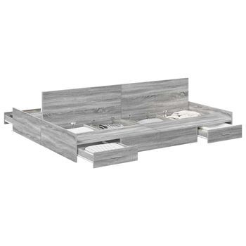 Cama Matrimonial | Cama Para Adulto | Cama Con Almacenamiento Con Cabecera Gris Sonoma 135 X 190 Cm