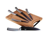 berlinger haus moonlight juego cuchillos cocina profesional acero inoxidable cocinero cebollero rebanador tabla bambu  gris