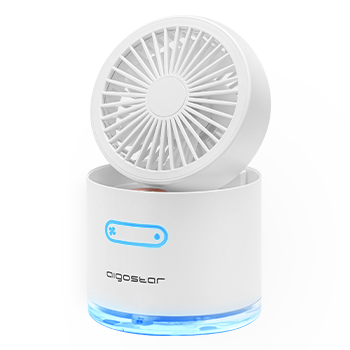 Aigostar Windgift - Mini Ventilador Nebulizador, Depósito 300ml con USB, Portatil Ventilador con 3 Velocidades, Humidificador, 7 Colores LED Luces, Uso en Oficina o Viajes, Blanco