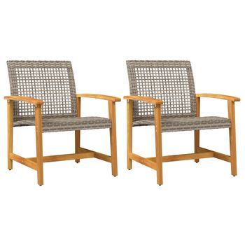 Pack 2 Uds Sillas De Jardín | Silla De Exterior | Sillón Madera De Acacia Y Ratán Sintético Gris