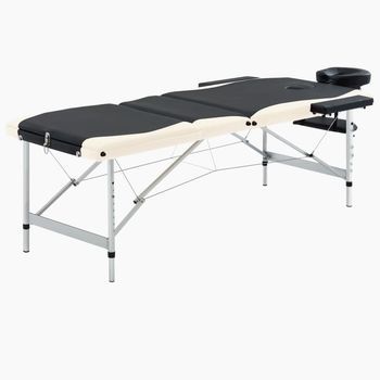 Camilla De Masaje Plegable 3 Zonas Aluminio Negro Y Beige Vidaxl