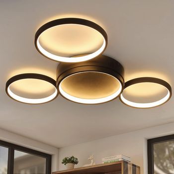 Nettlife Lámpara De Techo Led  Negro Cálido 29w Moderna Con 4 Anillos Lámpara De Diseño Lámpara Decorativa Para Dormitorio Para Habitación Infantil