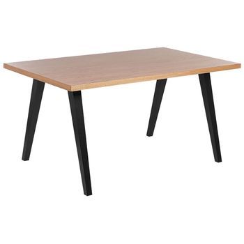 Mesa De Comedor Madera Clara Negro 150 X 90 Cm Tablero Mdf Roble Patas Lenister
