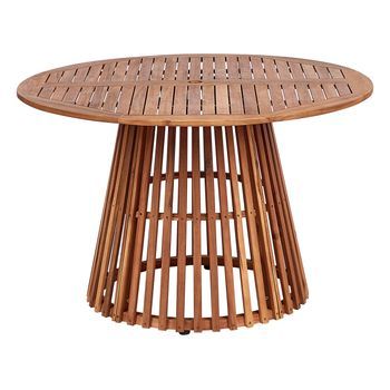 Mesa De Exterior De Madera De Acacia Clara Con Tablero De Listones Redonda De 120 Cm Agello