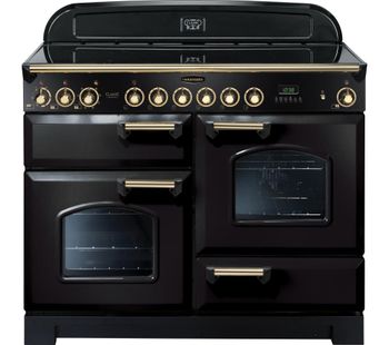 RANGEMASTER Classic Deluxe 110 Electric Ceramic Range Cooker - Black & Brass, Black