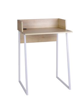 Mesa de escritorio en melamina y metal roble patas blanco 84x60x48 cm