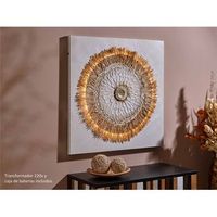 oleo abstracto con circulo en rafia y tira led 80x3x80cm