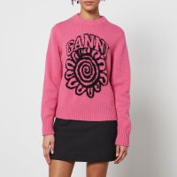 ganni logo-intarsia wool-blend jumper - s